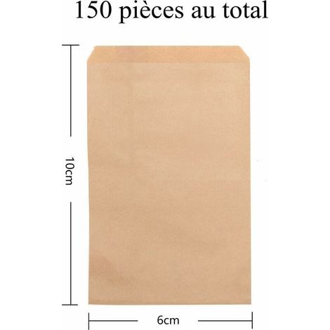 Sacchetti di carta kraft, 200 pezzi, piccoli sacchetti di carta per alimenti, sacchetti regalo artigianali per conservare caramelle/erbe aromatiche/semi/pillole/ninnoli/piccoli oggetti (6 x 10 cm) (1/4)