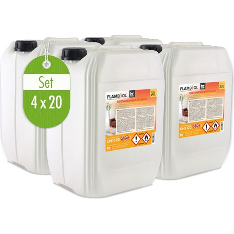 4x 20 L FLAMBIOL® Bioethanol 96,6% Premium für Ethanolkamin in Kanistern