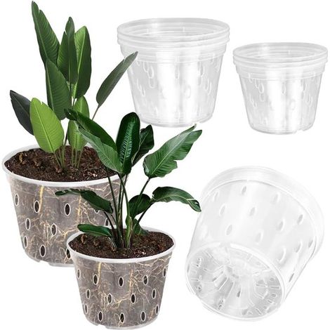 6 macetas transparentes para orquídeas de 11/12,5 cm，macetas de plástico con orificio de drenaje，macetas redondas para plantas de interior
