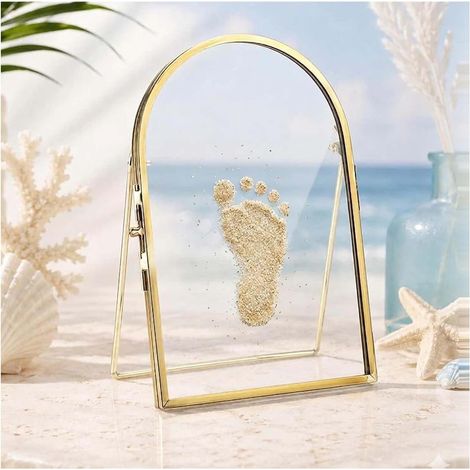 Cadre souvenir pour bébé et animal de compagnie, kit d'empreintes de mains et de pieds de bébé nouveau-né sable marin, double cadre en verre pour fleurs pressées, cadre photo de chambre d'enfant, kit (1/5)