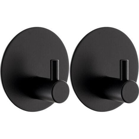 (Black) 2pcs Adhesive Wall Hooks, Bathroom Hooks, 304 Stainless Steel Round Hooks, No Drilling Kitchen Towel Holder with Adhesive Pad, Adhesive Hook (1/5)