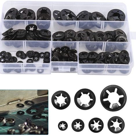 340 Pièces Rondelles de Blocage Internes en Acier Manganèse, Rondelles Élastiques Dentelées Anti-rotation Assorties M3-M12 avec Boîte de Rangement (1/4)