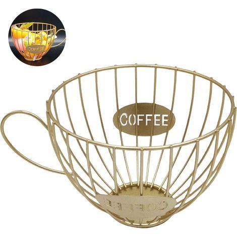Panier À Capsules - En Fer Verni - Structure Ajourée Pour Circulation De L'Air - Design Tasse À Café - Convient Pour K-Cup Et Autres Capsules - 1 Pièce (1/5)
