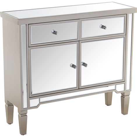 Meuble d'entrée bois/miroir avec 2 portes + 2 tiroirs 90X30X80 Cm (1/4)
