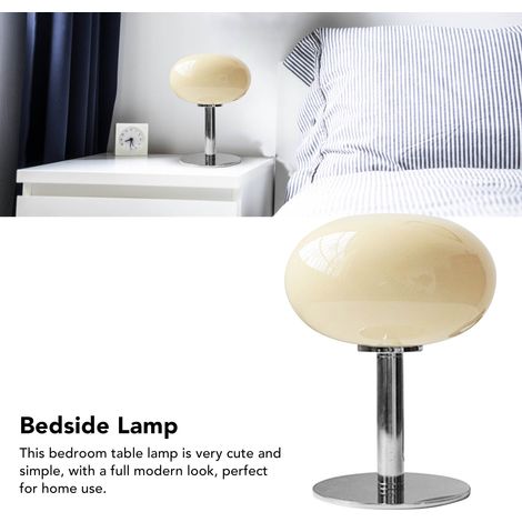 Lampe de table INS Glass Bauhaus Macaron, lampe enfant, lampe de chevet, décoration tendance, interrupteur à bouton, style féminin, ronde, beige, base fine (1/5)