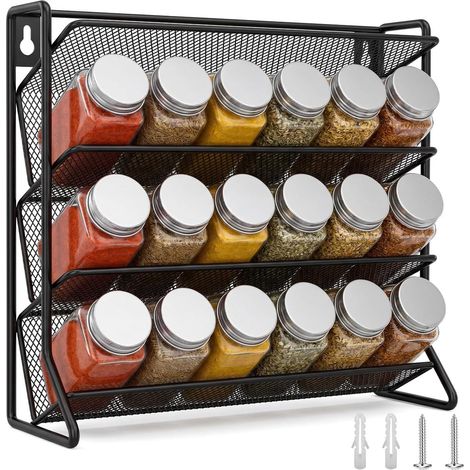Étagère Épices 4 Niveaux Métal Noir 29cm Murale ou Pose Libre Cuisine (1/5)