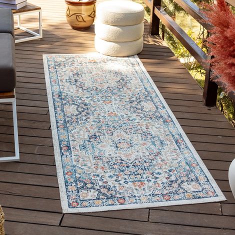 Tapis Exterieur Terrasse Balcon Véranda Patio Géométrique Scandinave Boheme Chic Oriental Jardin Extérieur Intérieur Moderne Grande Taille 80x220 cm Bleu Orange (1/5)
