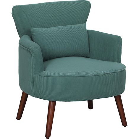 Fauteuil avec dossier, accoudoirs arrondis, revêtement en velours côtelé, pieds en bois, pour chambre ou salon, jusqu'à 120 kg, vert foncé (1/5)
