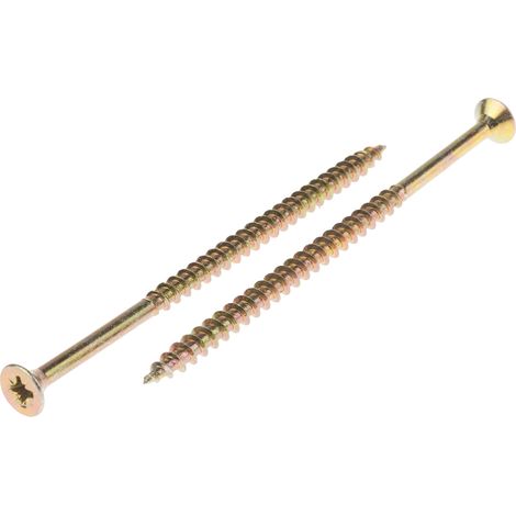 Rs Pro – Vis à bois 5mm tête fraisée 100mm – Acier jaune passivé – Sachet de 50 unités – Pour bois dur et teck