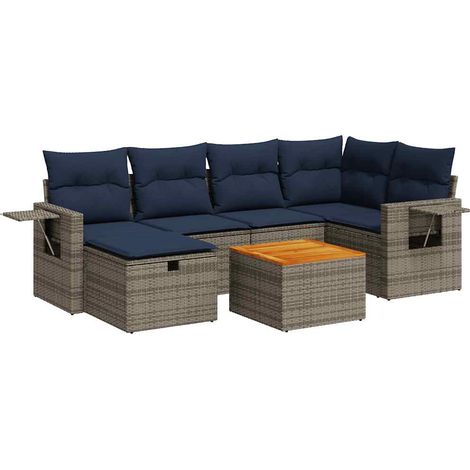 vidaXL Set Divani da Giardino 7 pz con Cuscini Grigio in Polyrattan (1/5)