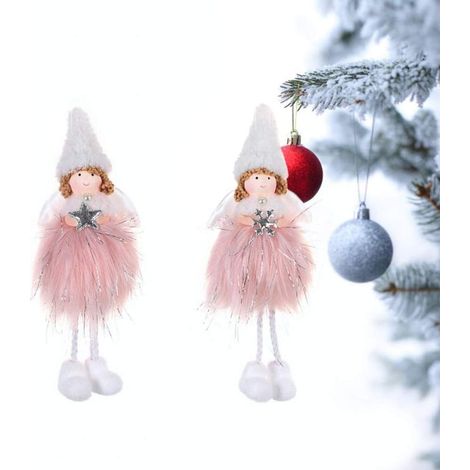 Pendentifs de Noël, 2 pièces, pendentif ange en peluche, ange gardien, décoration de sapin de Noël, décoration de sapin de Noël pour la décoration de Noël. (Rose)-Fei Yu (1/5)