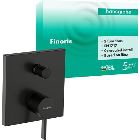 Mitigeur baignoire encastré pour iBox universal, Robinet baignoire carré 2 sorties incl. combinaison de sécurité intégrée, Mitigeur monocommande, Noir chromé brossé, 76416340 (1/5)