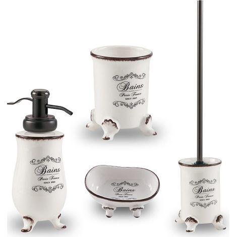 Set 4 Piezas Accesorios Baño Shabby En Cerámica Decorada Amelia