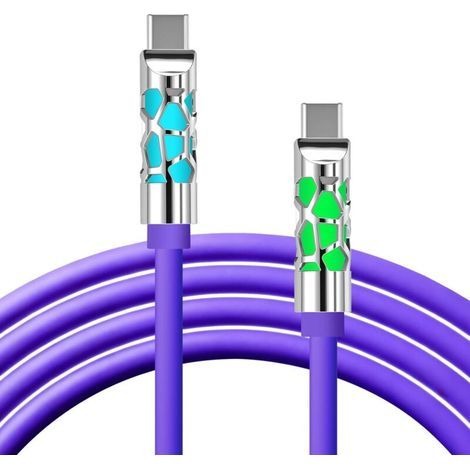 USB-C-Ladekabel, 240 W PD – USB-C-zu-USB-C-Schnellladekabel für iPhone 17, 16, 15 Pro Max, Galaxy S25, S24, Switch 2, iPad Air, Pro, MacBook, 1,2 m, 6 mm Nylon, RGB-LED (Lila) (1/5)
