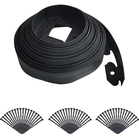 Kit de bordure de jardin, sans creuser, 10 m de long, 10 cm de haut, bordures de jardinage avec 30 piquets, kit de bordure de pelouse flexible pour parterres de fleurs, cour, allée, bordure (1/5)
