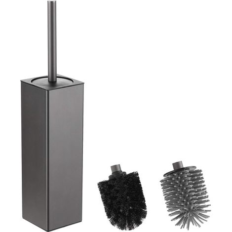 Brosse WC et Support Gris en Silicone avec 2 têtes de Brosse, Brosse carrée en Aluminium pour Le Nettoyage de la Salle de Bain, brosses de Toilette (1/5)
