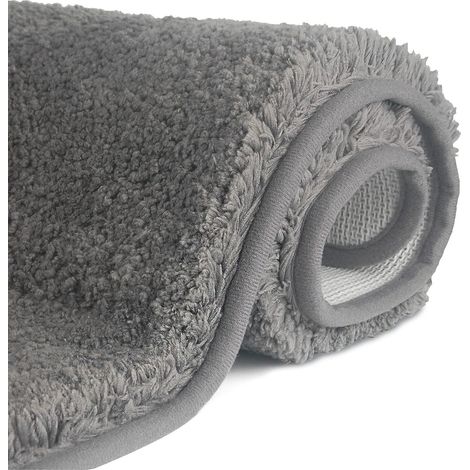 Tapis de Bain Antidérapant à Poils Longs en Microfibre, Tapis de Sol Lavable en Machine avec Microfibre Douces Absorbant l'eau pour la Baignoire, la Douche et la Salle de Bain-Gris (1/5)