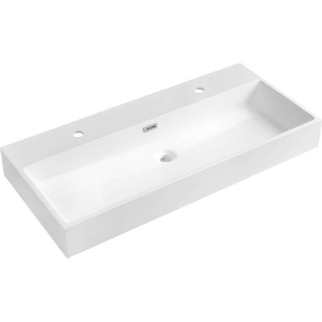 Sapho - Doppelwaschbecken Aquatic, 100 x 46 cm, mit Überlauf, mit 2 Hahnlöchern, weiß AT100-2 (1/4)