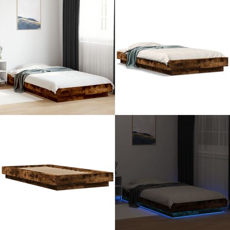 Bettgestell mit LED Räuchereiche 75x190 cm Holzwerkstoff - Holzbettfassungen - Bettsystem - Lattenrost - Rauchfarben Möbel - Schlafzimmer Dekoration - Home & Living (1/5)