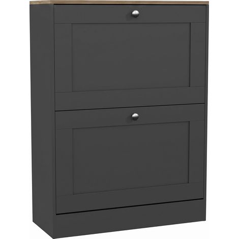 Altino Shoe Cabinet with Shoe Storage, 2 Drawer, Charcoal Grey & Oak (1/5)