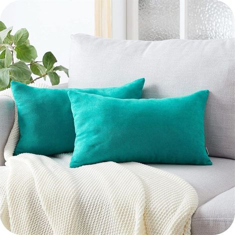 Lot de 2 Housse de Coussin 40x60cm Décoratif Canapé en Chenille Housses Coussin Decoration Chambre Carré Couleur Uni pour Chaise,Voiture,Bureau, Turquoise (1/5)