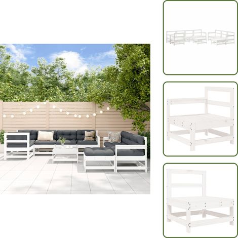 The Living Store 10-tlg. Garten-Lounge-Set Weiß Massivholz Kiefer - Gartenmöbel - Loungemöbel - Outdoor Möbel - Holzmöbel - Kiefernholz