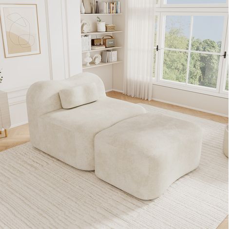 Sofá modular sin estructura con ottoman, diseño ondulado, terciopelo beige OKMYHOME (1/5)