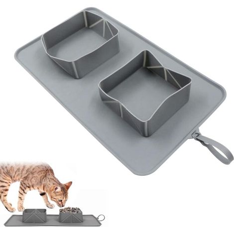 Bol pour Animaux Compagnie Silicone - Pliable Antidérapant Double Gamelle Chien Sac Toison Extérieur Portable Nourriture Voyage Tapis Chat Boisson Eau Maison Rangement Usage et Léger Pratique (1/5)