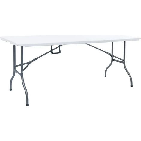 Table de jardin pliable polyéthylène blanc et pieds métal Nesly (1/4)