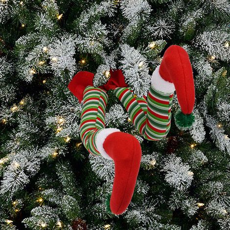 Paar Plüsch-Weihnachtsmann- und Elfenbeine mit Schuhen, Weihnachtsbaumschmuck, festlicher Ornament (1/5)