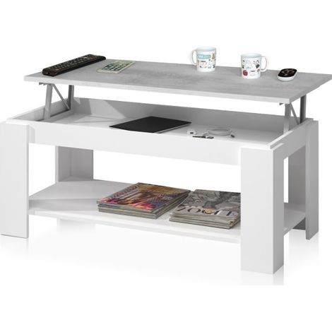 Mesa de centro elevable Ambit Blanco Artik (Blanco Mate) - Gris Cemento 100cm (ancho) x 43–54cm (alto) (1/5)