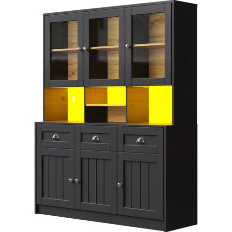 CAIziBuffet haut bicolore, étagères réglables, vitrine LED 140×40×175 (1/5)