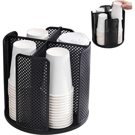 Organisateur De Gobelets et De Couvercles Rotatifs, Porte Gobelet Rotatif à 360° en Papier avec 4 Compartiments, Support De Rangement pour Gobelets en Papier, pour Comptoir Salle De Bain Cuisine (1/5)
