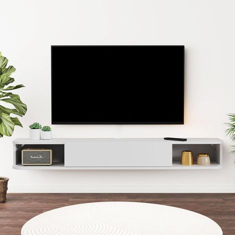 Étagère TV Flottante en Bois, Etagere Murale Meuble Suspendu Bois Etagere Support Mural Meubles Armoire with Doors de avec Rangement (1/5)