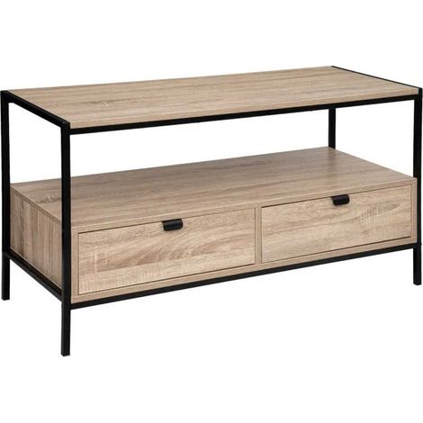 Meuble TV 2 Tiroirs Design "Aliaj" 100cm Beige (1/5)