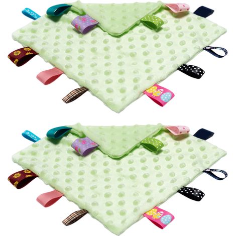 2 couvertures de sécurité pour bébé, 25 x 25 cm, coton doux, étiquettes colorées, jouet sensoriel, doudou et serviette absorbante, dès 3 mois (1/5)