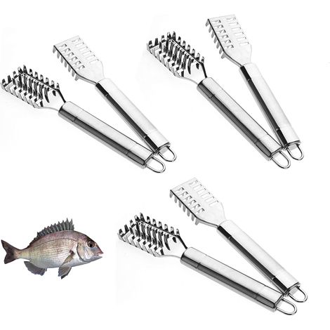 6 Pcs Ecailleur à Poissons Grattoir, Écailles de Poisson, Grattoir à Écailles de Poisson, Acier Inoxydable avec Poignée Antidérapante, Dents de Scie Trapézoïdal Nettoyage Rapide de Outils (1/5)