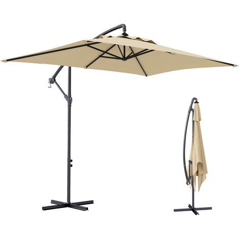 Ombrellone da Giardino Decentrato con Base a Croce e Apertura a Manovella, 294x193cm, Beige