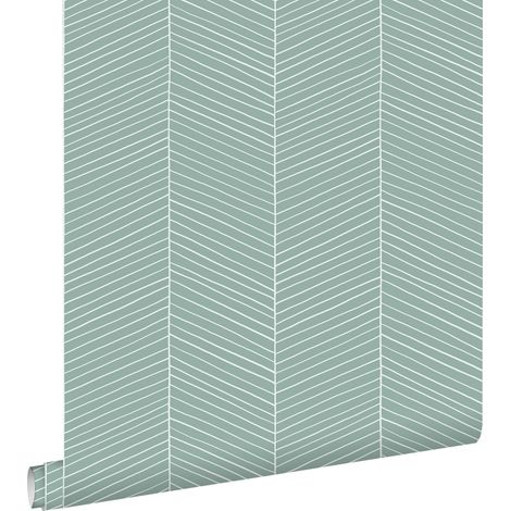 papier peint chevron vert menthe grisé  - ESTAhome