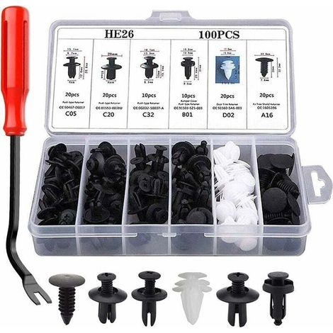 Ulisem 100 Pieces Rivet Clips Plastic Universal Plastic Fender Clips Car Clips Bumper Fasteners Rivet Clips Replacement Kit Expansion Screws with Fastener Remover Tools (1/4)