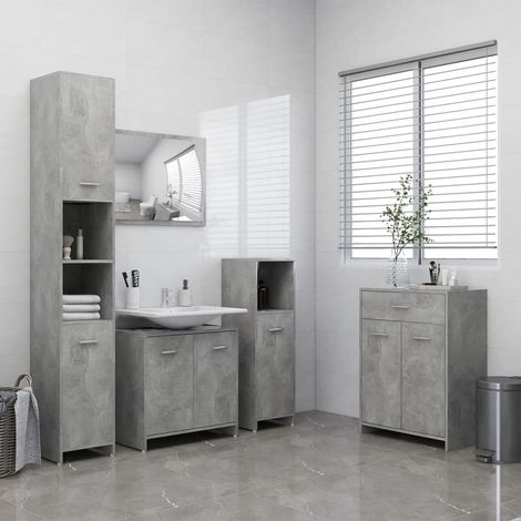 Meubles de salle de bain Couleur Gris Béton : Armoire, meuble-lavabo, armoi haute et basse (1/5)