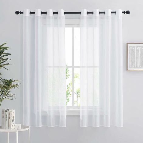 Rideaux blancs - Lot de 2 rideaux courts 140x160cm Décoration intérieure Chambre Cuisine Organza Tulle avec œillets Filtre la lumière Blanc transparent 2 pièces (1/5)