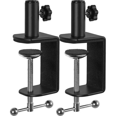 Lot de 2 pinces de bureau en C avec trou de filetage de 1,27 cm, pince en C pour pied de microphone, pince de table réglable en métal sur lampe de bureau, pince noire pour lampe de bureau (1/5)