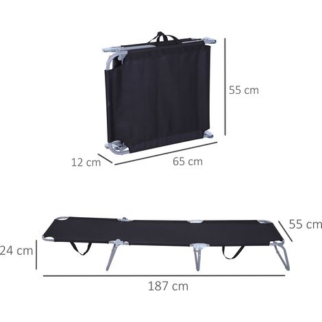 Transat pliable avec dossier réglable et structure métallique antirouille, 187 x 55 x 24 cm, noir (1/5)