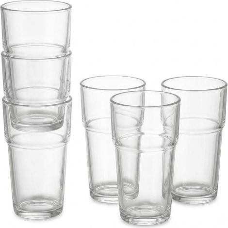 Set 6 Bicchieri in Vetro Trasparente liscio 370 ml Tumbler Alti Impilabili Salvaspazio Professionali da Bar e Tavola, Misure 8 x 8 x h 13.5 cm, Ideali per Bibite e Cocktail (1/5)