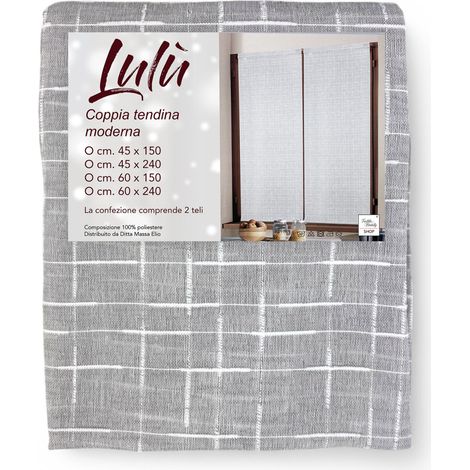 Coppia Tendina Moderna Lulù Grigio - Tessuto Ricamato Geometrico, Semitrasparente, Facile Montaggio, 2 Teli COPPIA (2 TELI) CM. 45x150 (1/5)