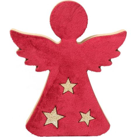 Angelo di legno in velluto rosso con stelle (1/3)