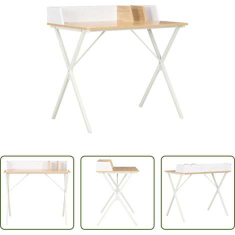 Schreibtisch Holz - Schreibtisch Weiß und Natur 80x50x84 cm (1/5)