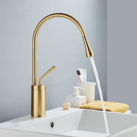 VURAHOME - Waschtischarmatur, gebürstetes Gold, Messing, Einhebelmischer (1/5)