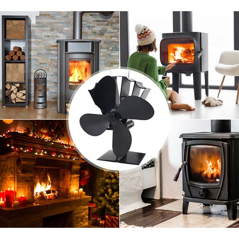Ventilatore per stufa a 4 pale, non elettrico, silenzioso, per la circolazione dell'aria calda in stufe a legna/pellet/tronchi, nero. (1/5)